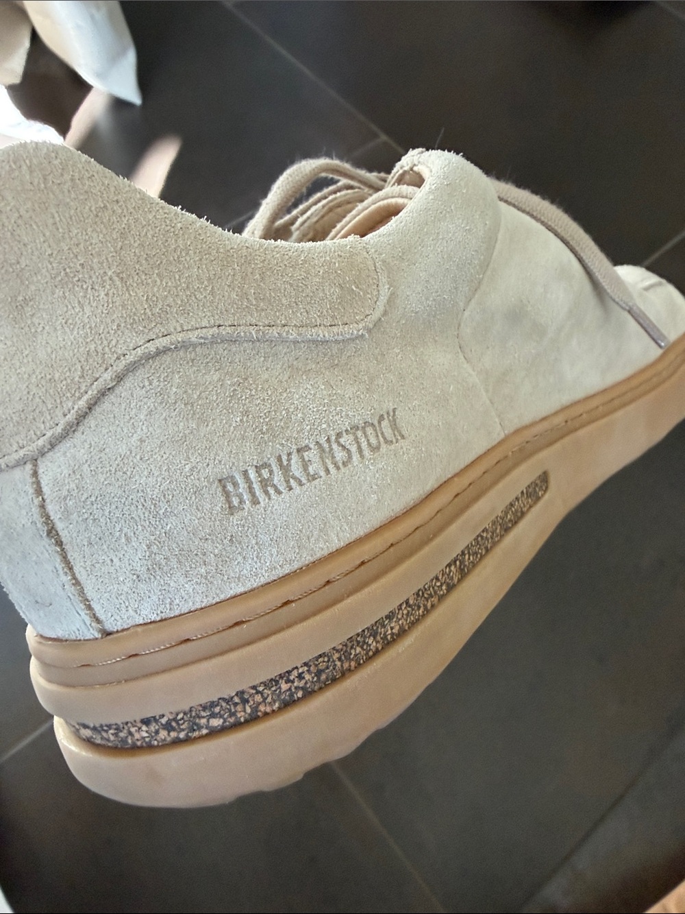 Birkenstock Men’s Suede Low-Top Sneakers in Light Tan with Gum Sole - Picture 5 of 6
